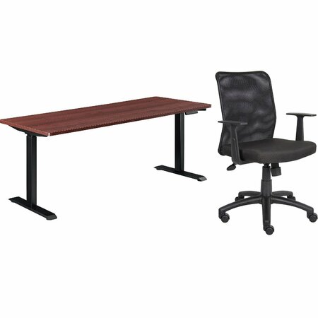 INTERION BY GLOBAL INDUSTRIAL Interion Height Adjustable Table with Chair Bundle, 60inW x 30inD, Mahogany W/ Black Base 695780MH-B